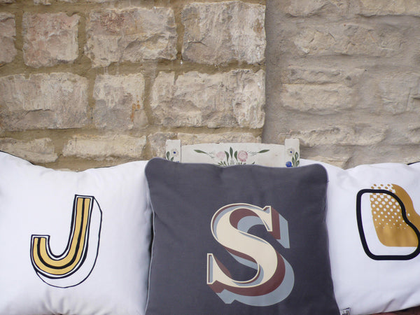 Alphabet Cushion - Stirling Shadow Cushions, Font Not Found, Font: Stirling Shadow, Homeware 44ideas.co.uk