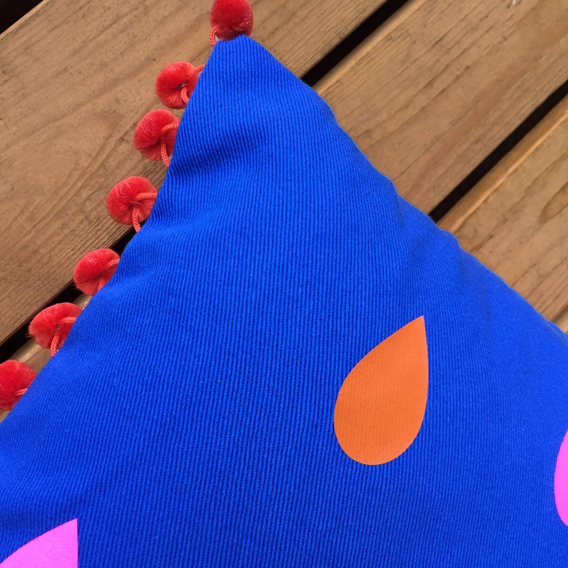 Blue Tropical Raindrop Cushion Cushions, Homeware, Lucy Teacup 44ideas.co.uk