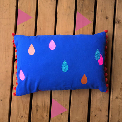 Blue Tropical Raindrop Cushion Cushions, Homeware, Lucy Teacup 44ideas.co.uk