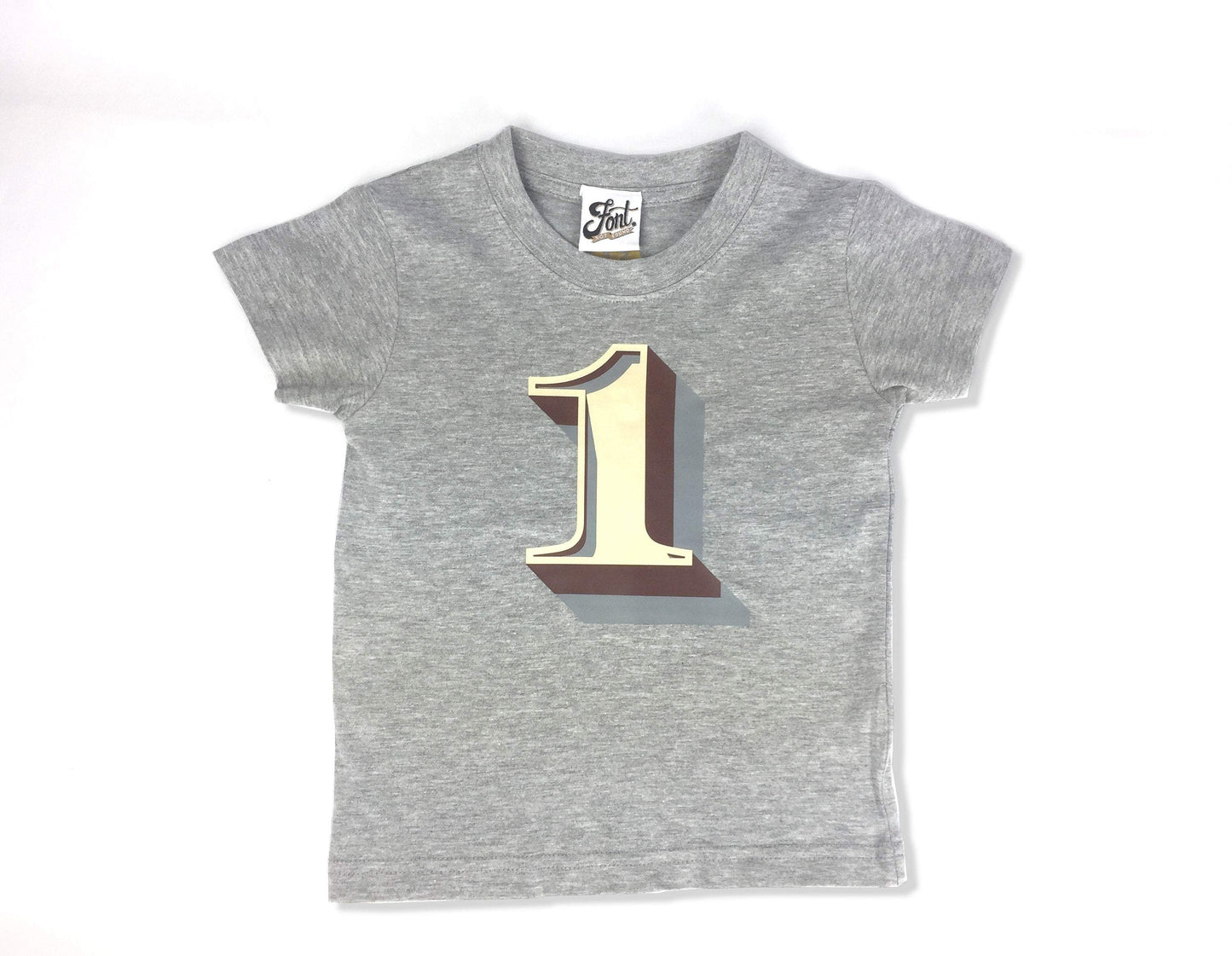First Birthday Kids' T-shirt - Stirling Shadow Baby Clothes, Font Not Found, Font: Stirling Shadow, New Baby, T-Shirt: Numbers, T-Shirts 44ideas.co.uk