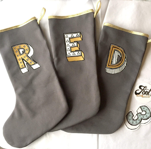 Christmas Personalised Grey Stocking - Juniper Red  44ideas.co.uk