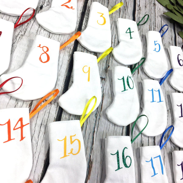 Rainbow Christmas Advent Calendar Mini Stockings - The Monroe Christmas, Christmas: Advent, Christmas: Stockings, Font Not Found, Font: The Monroe, Rainbow 44ideas.co.uk