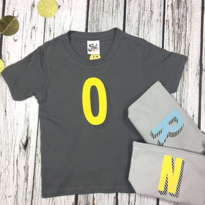 Kids' Bright Letter T-Shirt - Bradford Buzz Font Not Found, Font: Bradford Buzz, Kid's Clothes, T-Shirts, T-Shirts: Letters 44ideas.co.uk