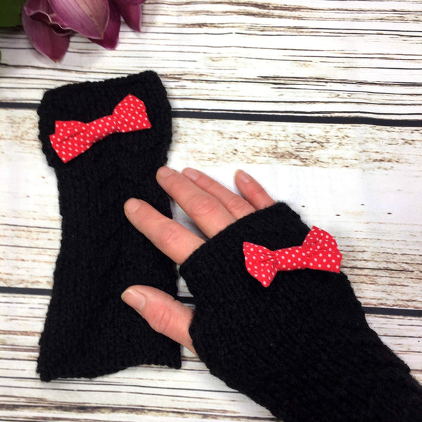 Black Knitted Fingerless Gloves. Accessories, Donalds Wally Hat, Gloves, Knitted 44ideas.co.uk