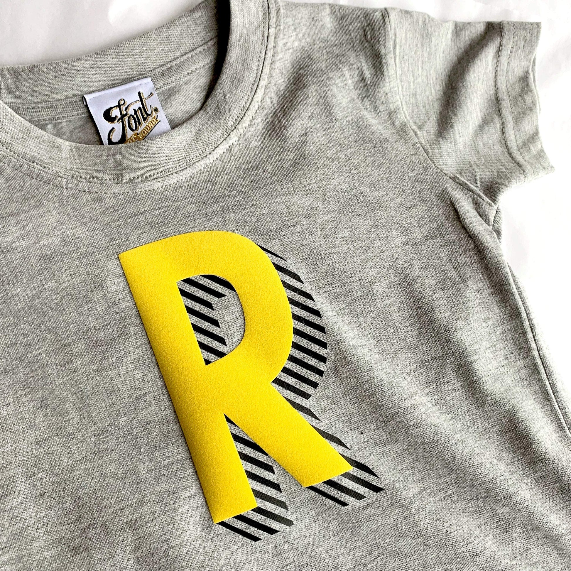 Kids' Bright Letter T-Shirt - Bradford Buzz Font Not Found, Font: Bradford Buzz, Kid's Clothes, T-Shirts, T-Shirts: Letters 44ideas.co.uk