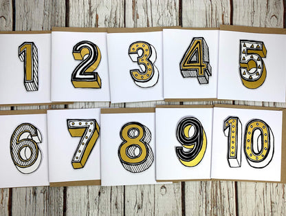 Personalised Birthday Card. Numbers/ Age 1-10 Birthday, Cards, Font Not Found, Font: Juniper Red 44ideas.co.uk