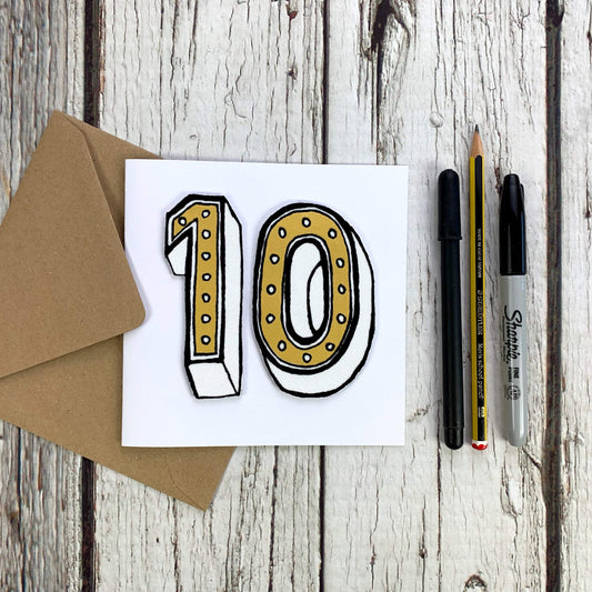 Personalised Birthday Card. Numbers/ Age 1-10 Birthday, Cards, Font Not Found, Font: Juniper Red 44ideas.co.uk