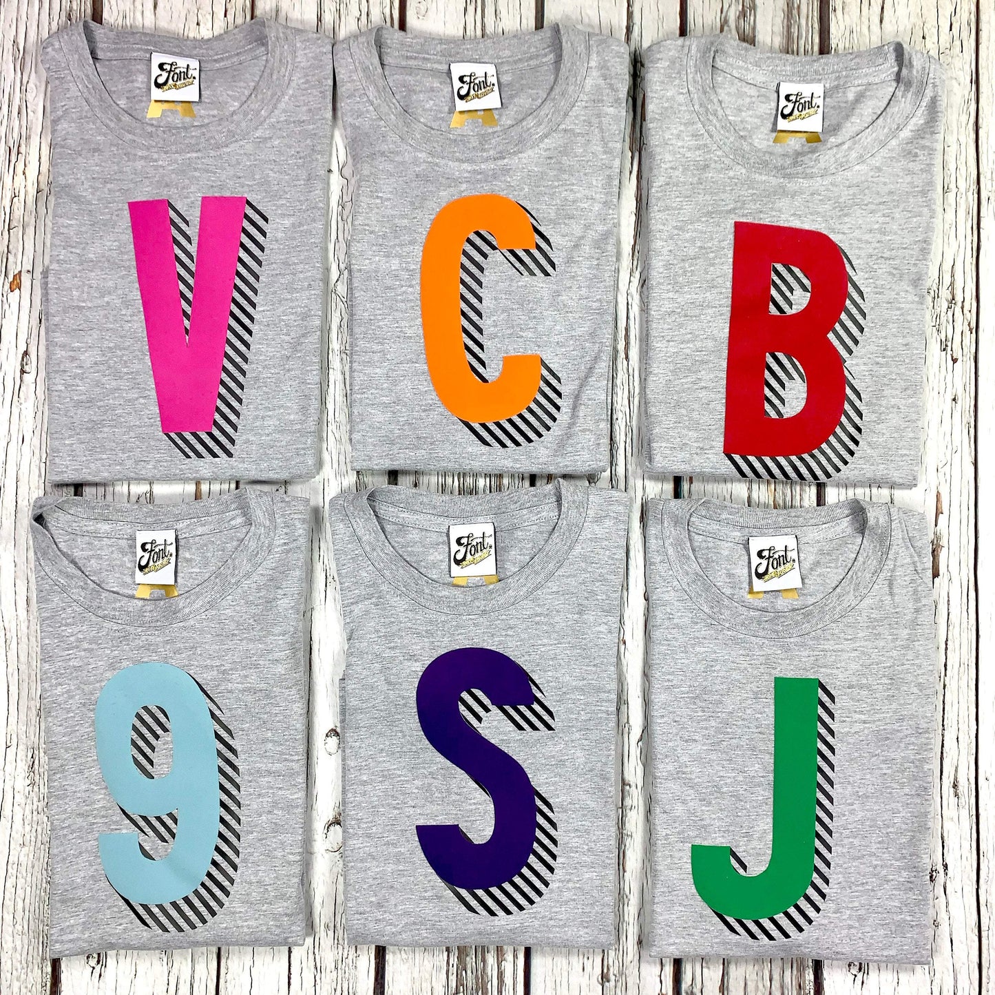 Kids' Bright Letter T-Shirt - Bradford Buzz Font Not Found, Font: Bradford Buzz, Kid's Clothes, T-Shirts, T-Shirts: Letters 44ideas.co.uk