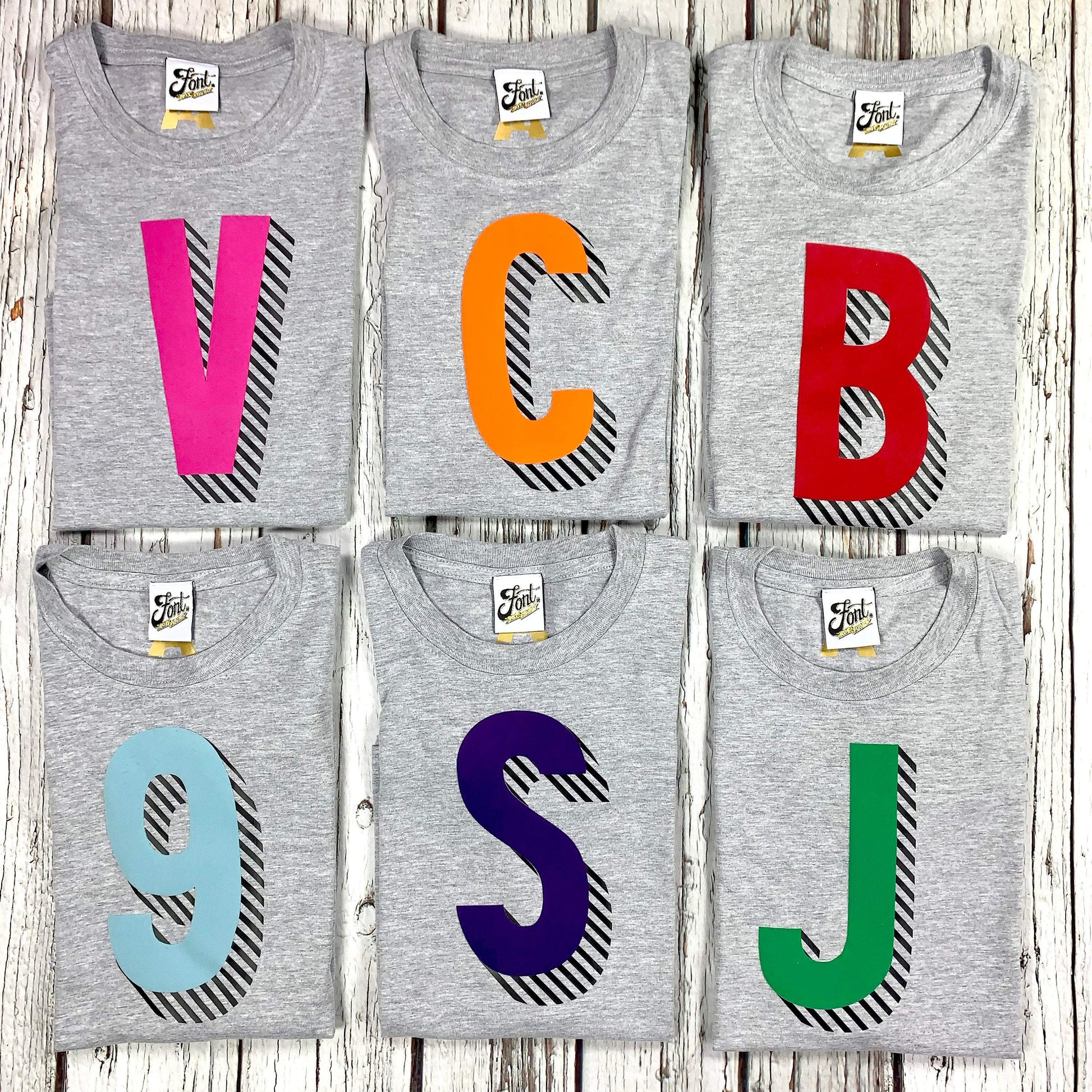 Kids' Bright Letter T-Shirt - Bradford Buzz Font Not Found, Font: Bradford Buzz, Kid's Clothes, T-Shirts, T-Shirts: Letters 44ideas.co.uk