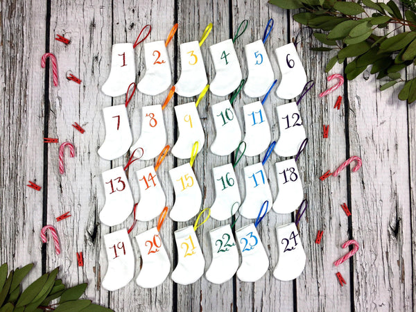 Rainbow Christmas Advent Calendar Mini Stockings - The Monroe Christmas, Christmas: Advent, Christmas: Stockings, Font Not Found, Font: The Monroe, Rainbow 44ideas.co.uk