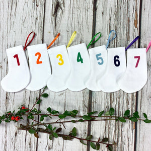 Rainbow Christmas Advent Calendar Mini Stockings - Bingley Bang Christmas, Christmas: Advent, Christmas: Stockings, Font Not Found, Font: Bradford Buzz, Rainbow 44ideas.co.uk