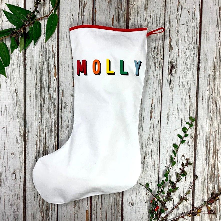 Large Christmas Stocking - Bingley Bang Christmas, Christmas: Stockings, Font Not Found, Font: Bingley Bang, Rainbow 44ideas.co.uk