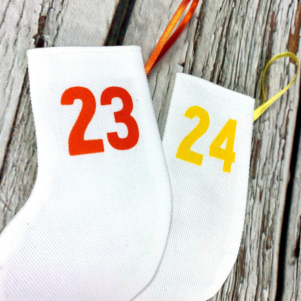 Rainbow Christmas Advent Calendar Mini Stockings - Bingley Bang Christmas, Christmas: Advent, Christmas: Stockings, Font Not Found, Font: Bradford Buzz, Rainbow 44ideas.co.uk