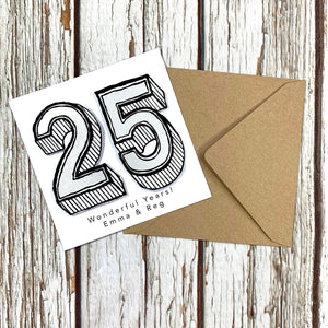 25th Anniversary Handmade Greetings Card Anniversary, Cards, Font Not Found, Font: Juniper Red 44ideas.co.uk