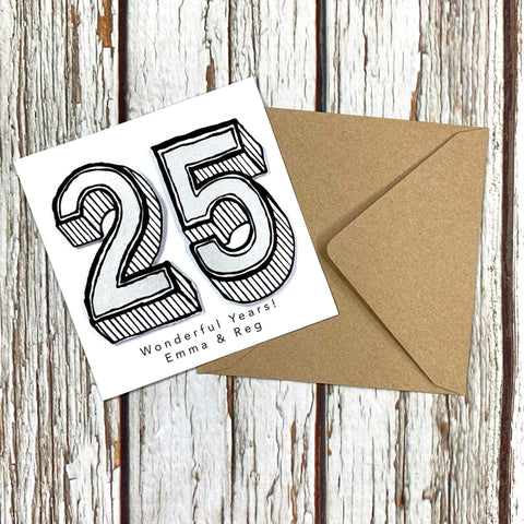 25th Anniversary Handmade Greetings Card Anniversary, Cards, Font Not Found, Font: Juniper Red 44ideas.co.uk