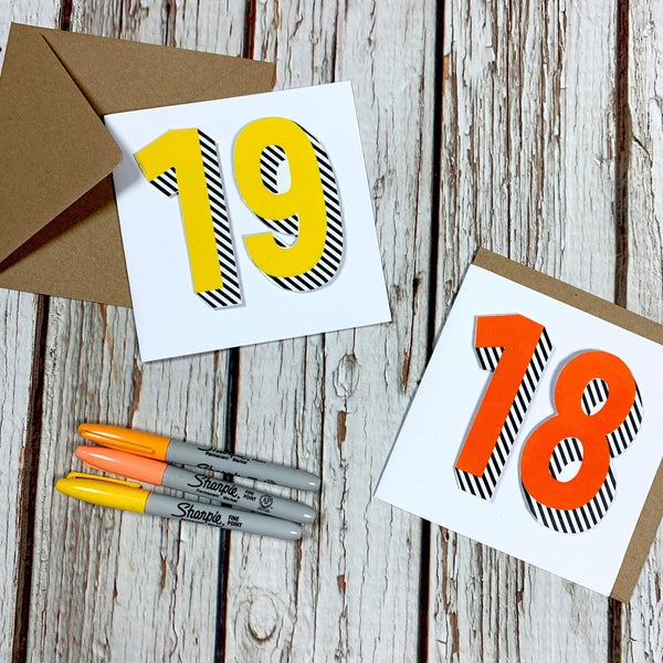 Handmade Birthday Card Numbers/Age 10-19 - Bradford Buzz Anniversary, Birthday, Cards 44ideas.co.uk