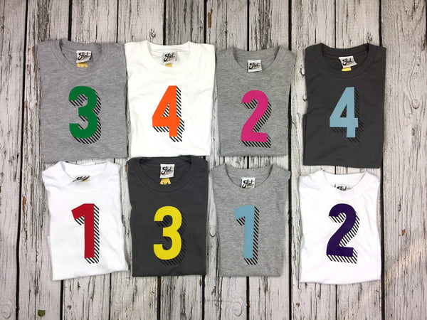 Kids' Number T-Shirts -  Bradford Buzz Font Not Found, Font: Bradford Buzz, Kid's Clothes, T-Shirt: Numbers, T-Shirts 44ideas.co.uk