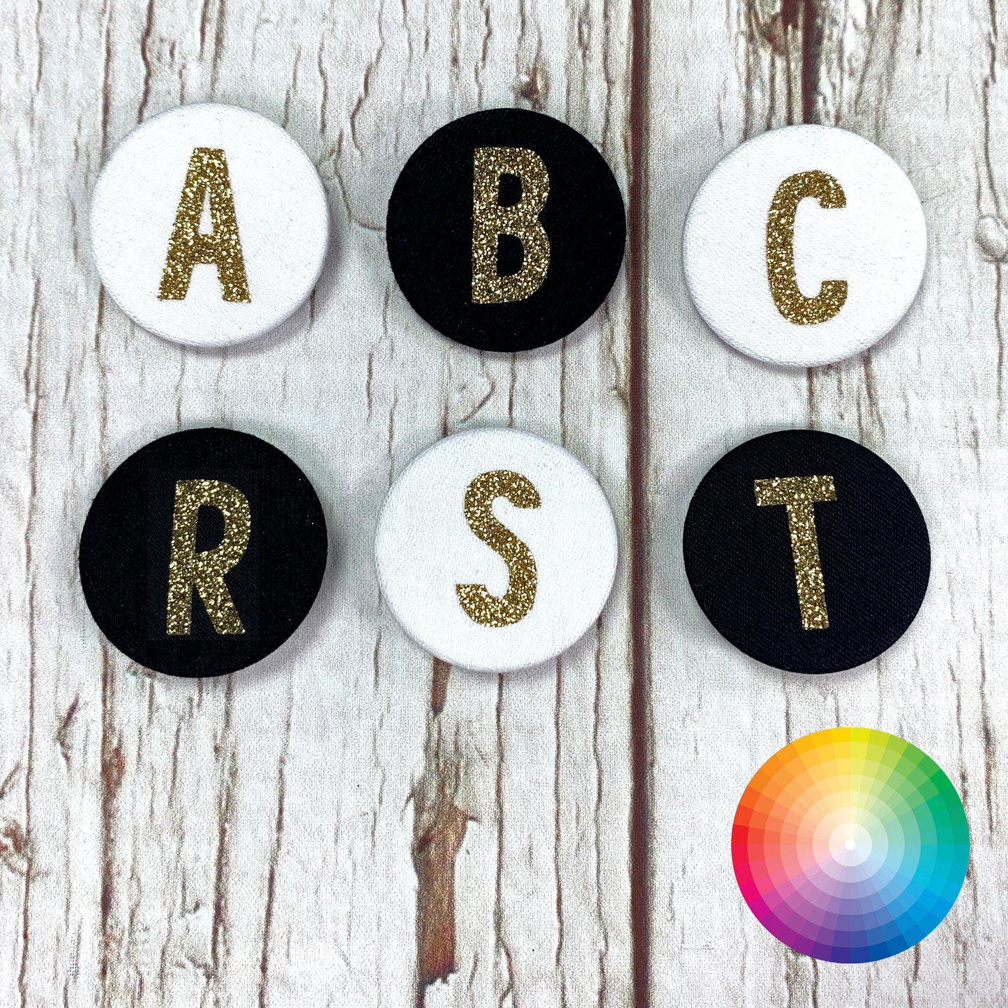 Fabric Glitter Letter Badges – Personalised A–Z Pin Badges