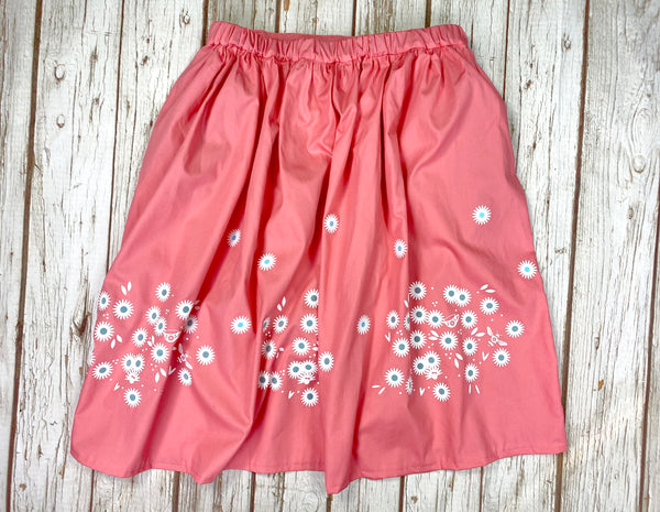 Daisy Pink midi Skirt with Pockets