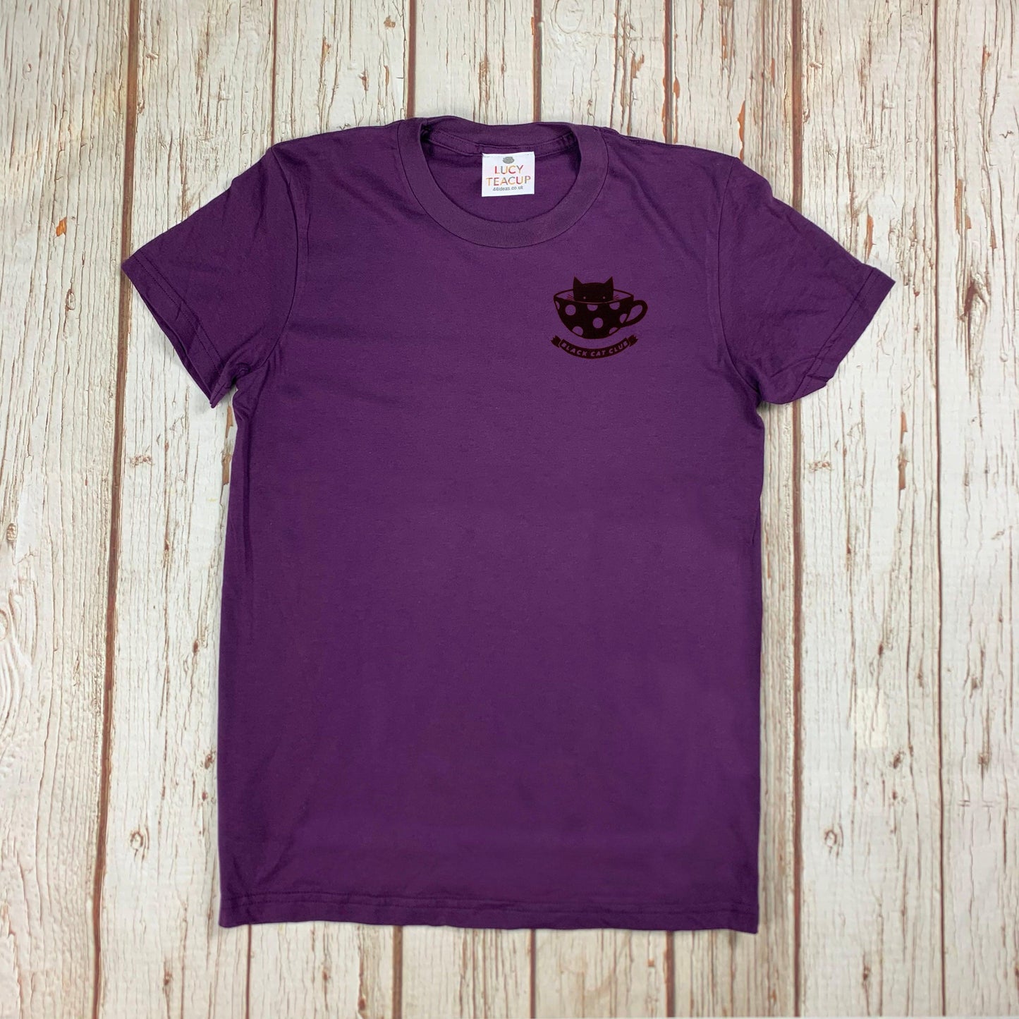 Womens Black Cat Club T-Shirt Lucy Teacup, T-Shirts, Womens Clothes 44ideas.co.uk