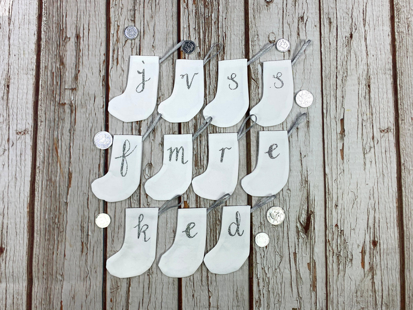 Little White and Silver Christmas Stockings - The Monroe Christmas, Christmas: Stockings, Font Not Found, Font: The Monroe 44ideas.co.uk