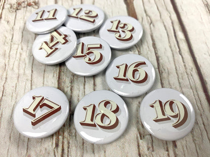 Birthday Number Badges 11-19 - Stirling Shadow Accessories, Anniversary, Badges, Birthday, Font: Stirling Shadow 44ideas.co.uk
