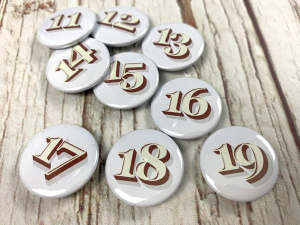 Birthday Number Badges 11-19 - Stirling Shadow Accessories, Anniversary, Badges, Birthday, Font: Stirling Shadow 44ideas.co.uk