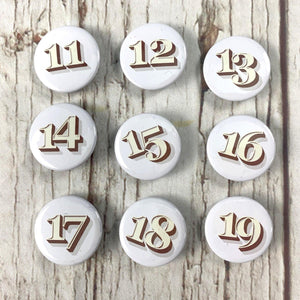 Birthday Number Badges 11-19 - Stirling Shadow Accessories, Anniversary, Badges, Birthday, Font: Stirling Shadow 44ideas.co.uk