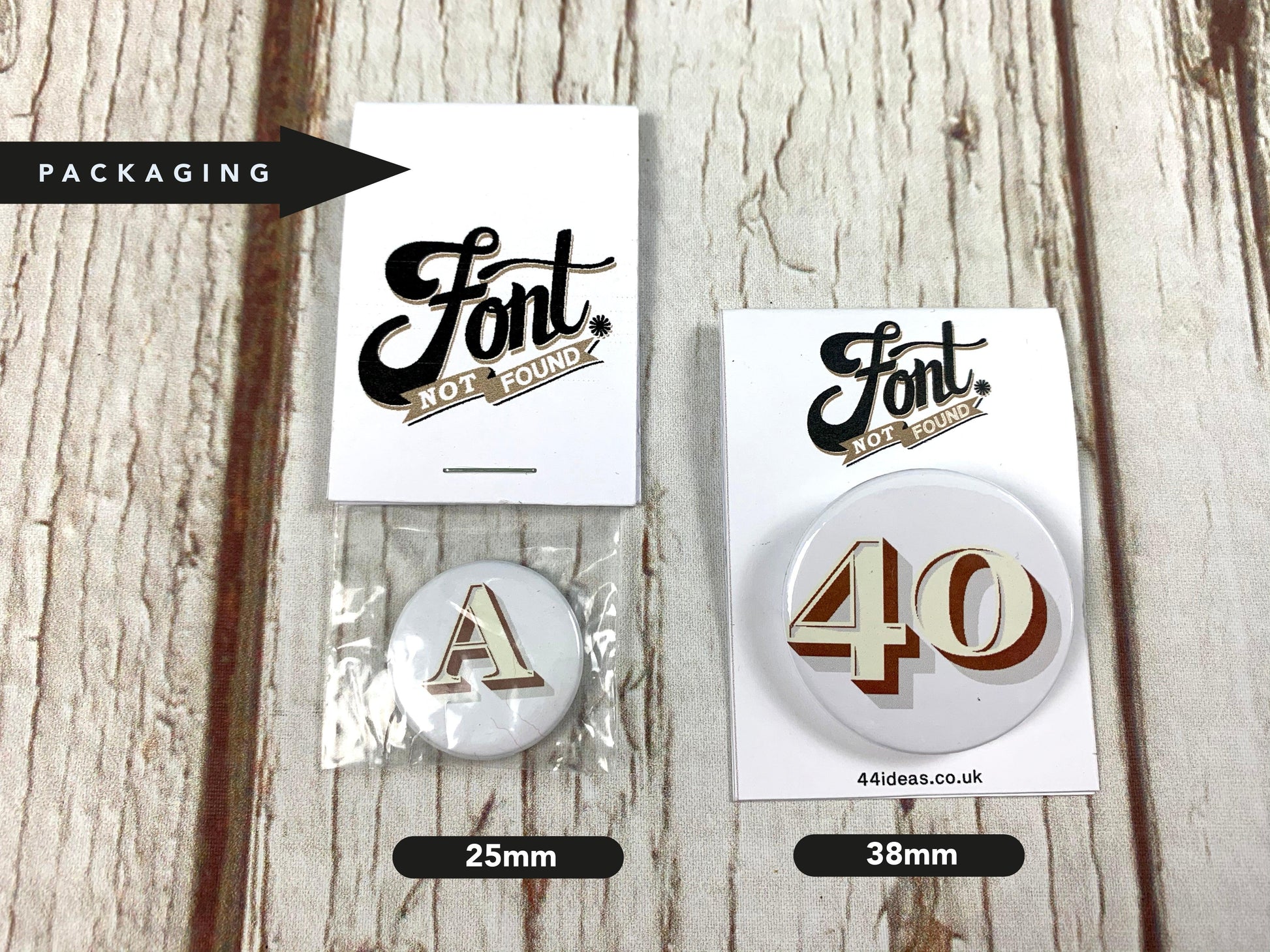 Birthday Number Badges 20-80 - Stirling Shadow Accessories, Badges, Font Not Found, Font: Stirling Shadow 44ideas.co.uk